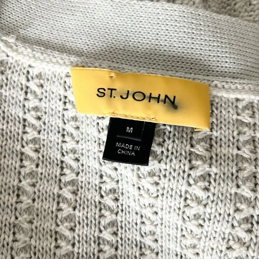 St. John Textured 3/4 Sleeve Snap Button Wool Blend Cardigan Sage Green Size M - Picture 3 of 4